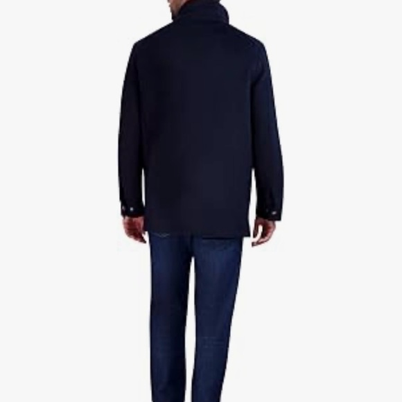 Cole Haan Navy Double Bib Collar Wool Field Coat - Picture 3 of 7